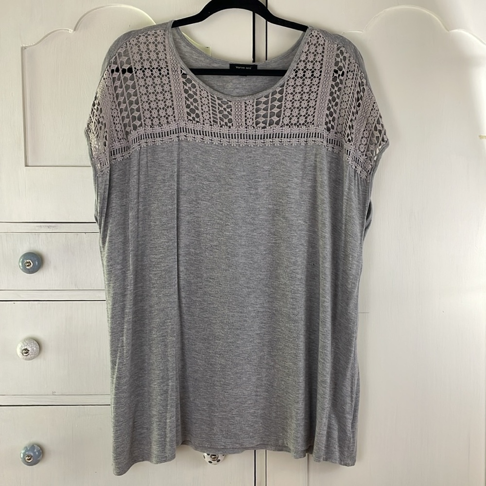 Verve Ami shirt top blouse tunic Lace Detail 1X